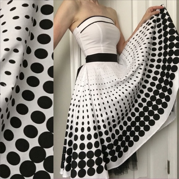 Ruby Rox Strapless Black and White Polka Dot Circle Skirt Dress with Belt - Picture 2 of 16